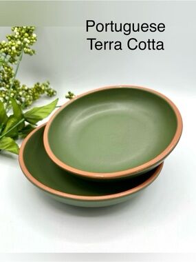 2 Casa Verde Terra Cotta Individual Pasta Bowls from Portugal